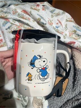 NWT Rae Dunn Peanuts Snoopy & Woodstock Graduation Mug with Tasseled Lid